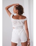 Short openwork blouse with embroidery, cream 20940 - Online store - Boutique